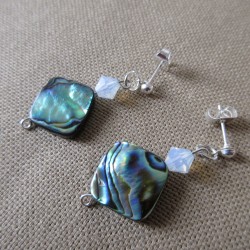 Boucles d'oreilles perles nacre abalone et Swaroski BBO003002
